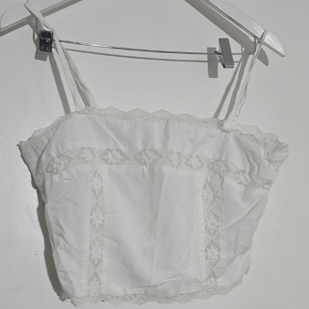 Privacy Please White Lace-Trim Chemise Top